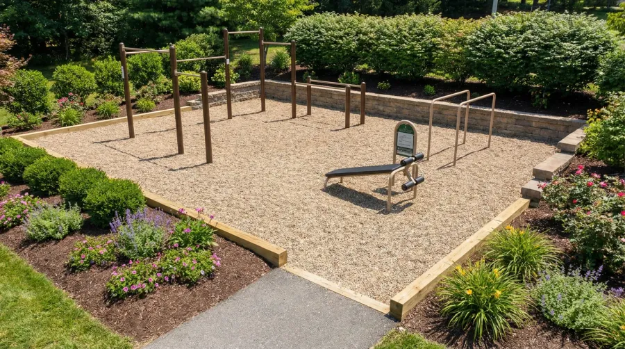 Well-maintained gravel exercise area showing even surface and defined borders