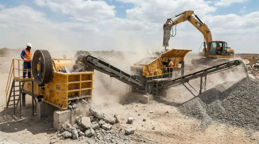Concrete crushing equipment processing recycled aggregate