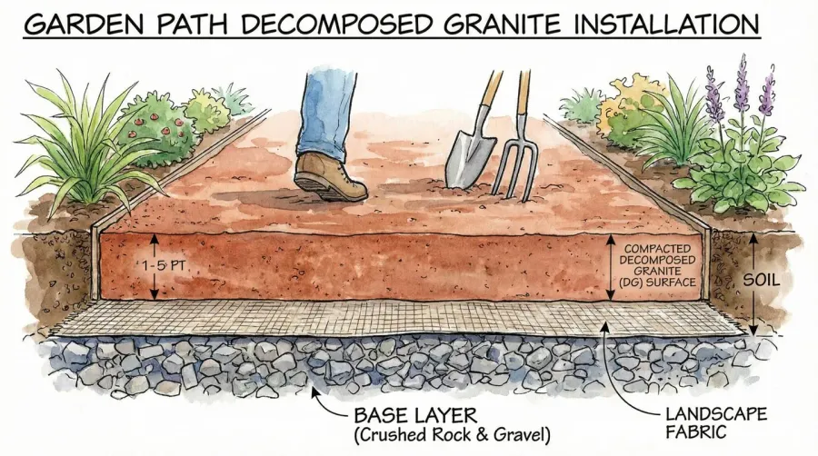 Cross-section diagram of decomposed granite installation layers