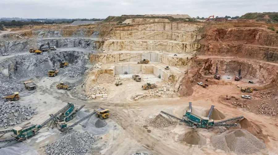 Rock quarry operations with various stone types