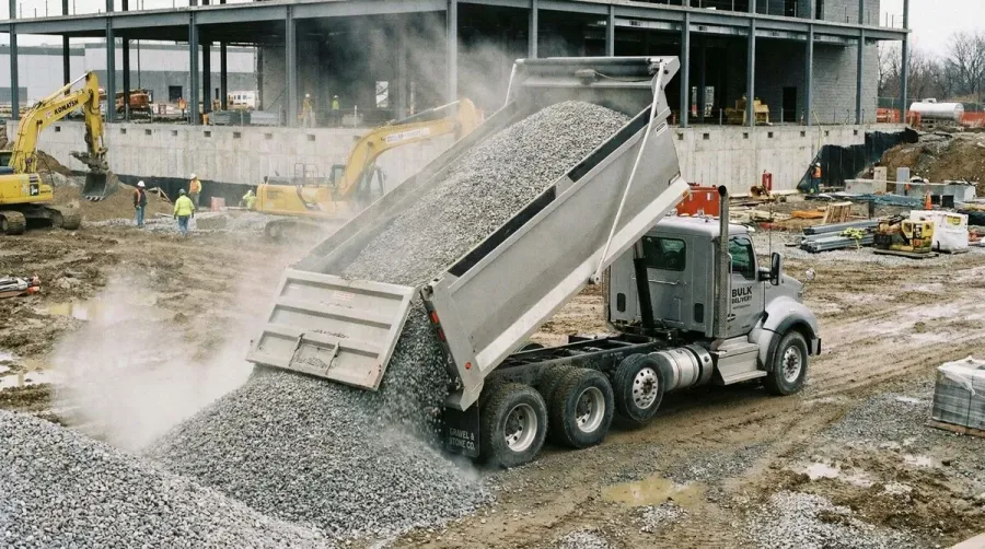 Bulk limestone gravel delivery truck showing cost savings