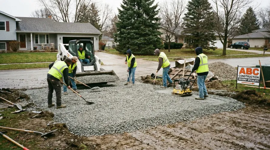 Driveway construction with crushed concrete base