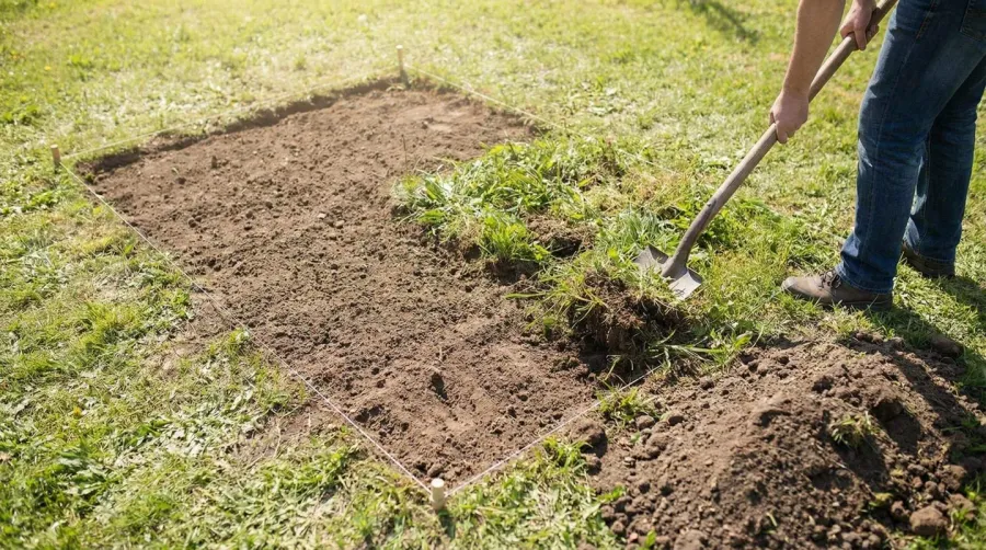 Step by step gravel installation process in garden