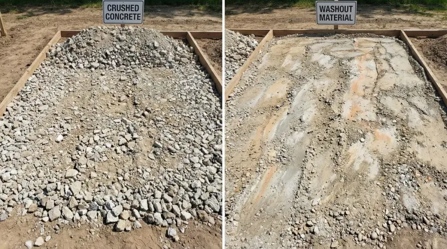 Side by side comparison of crushed concrete and washout materials