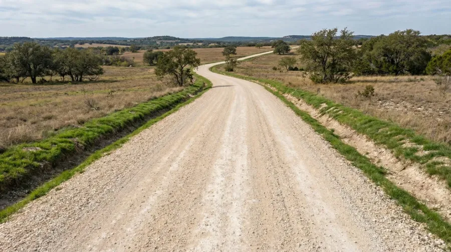 Rural caliche road with proper grading and drainage