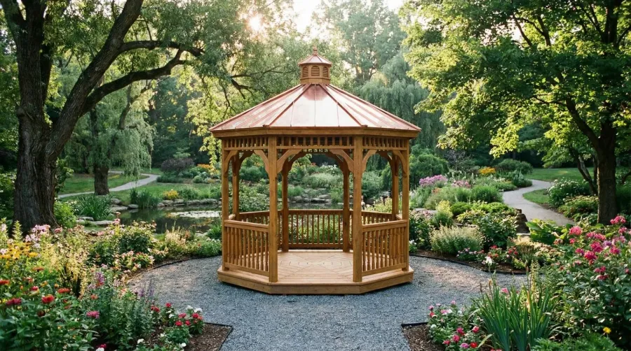 Gazebo on gravel base in outdoor setting