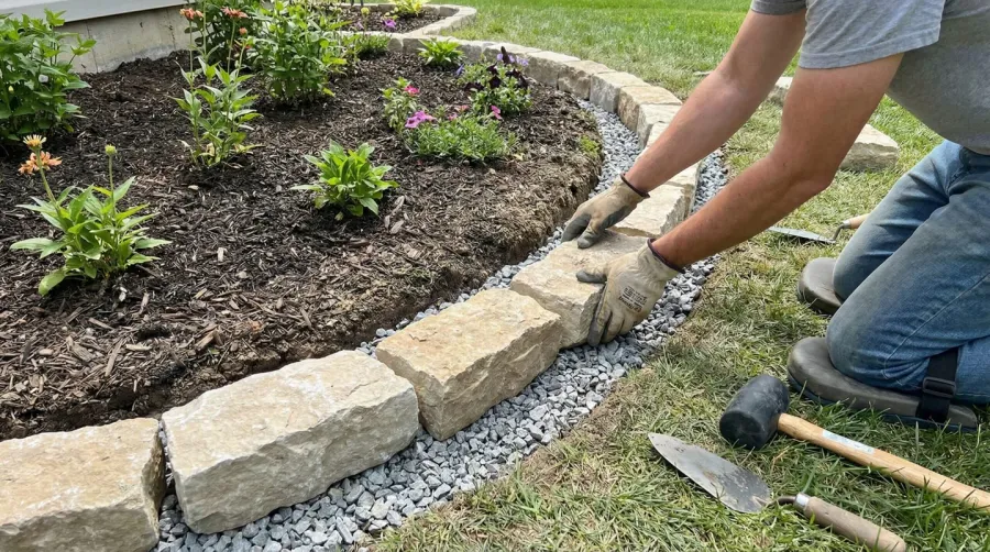 Limestone edging installation process