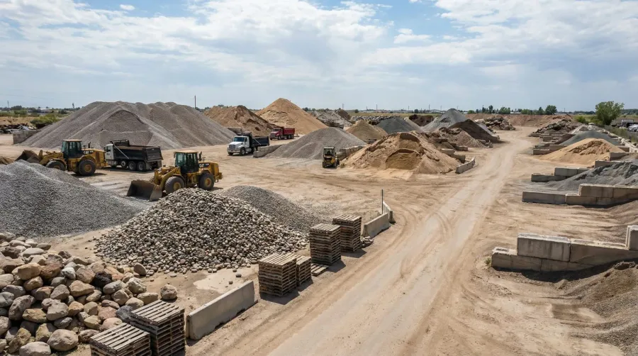 Gravel supplier yard with different types of gravel piles