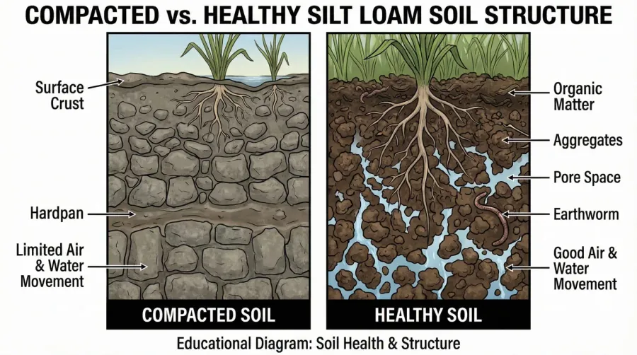 Comparison of compacted vs healthy silt loam soil structure