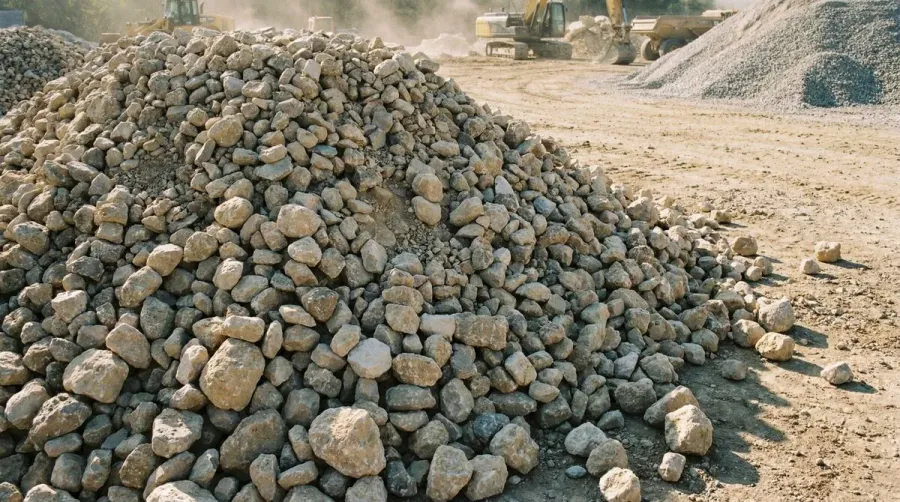 Limestone gravel pile with price tag showing cost per ton