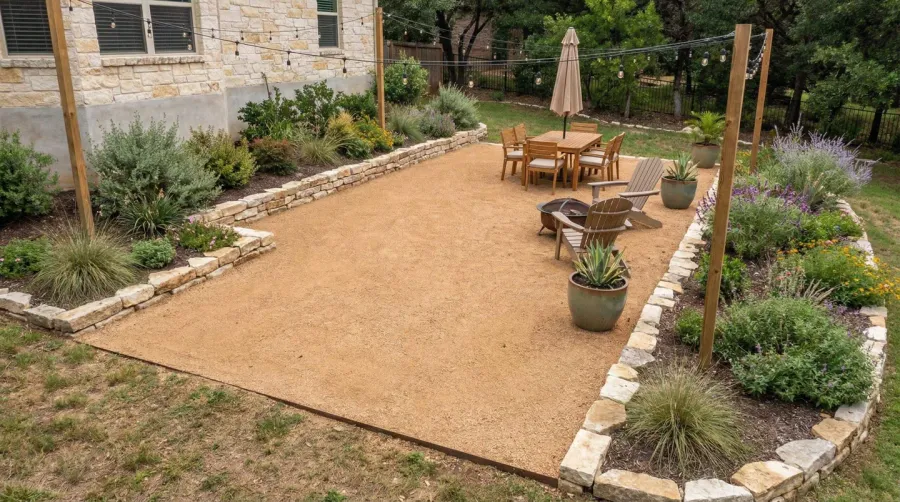 Finished graded gravel patio with proper slope and smooth compacted surface
