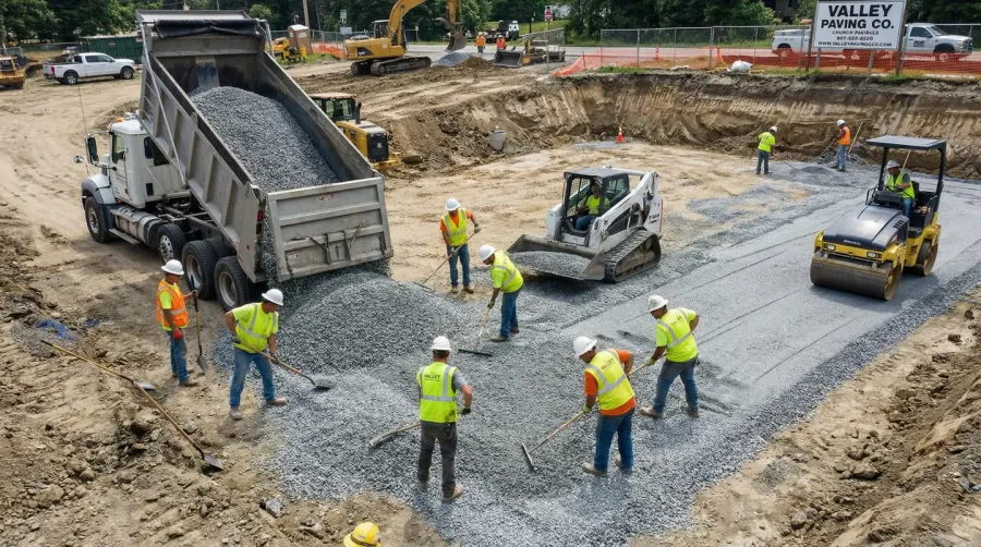 Commercial gravel parking lot construction site