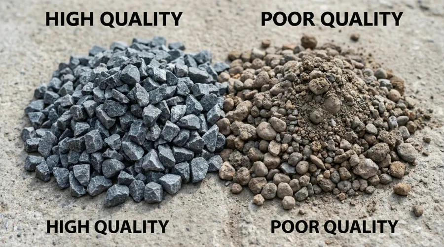 Close-up comparison of quality vs poor aggregate materials