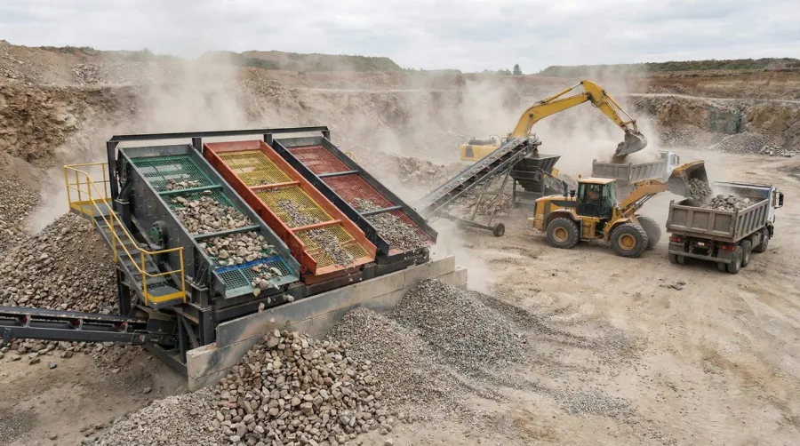 Mechanical screening process showing gravel separation