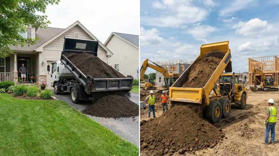 Fill dirt delivery truck at residential project site
