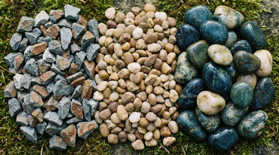 Comparison of different gravel types including crushed stone, pea gravel, and crusher run