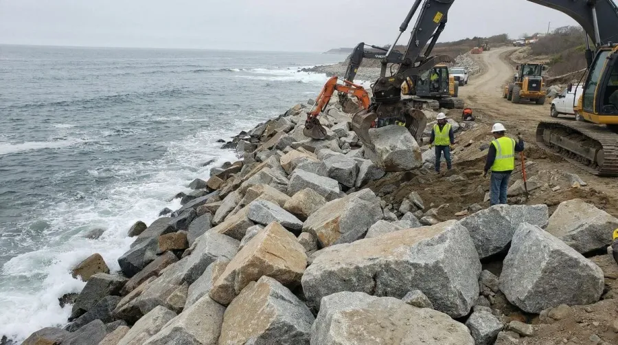 Granite rip rap installation for coastal erosion protection
