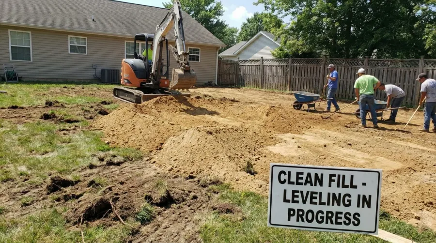 landscaping project showing clean fill being used to level yard