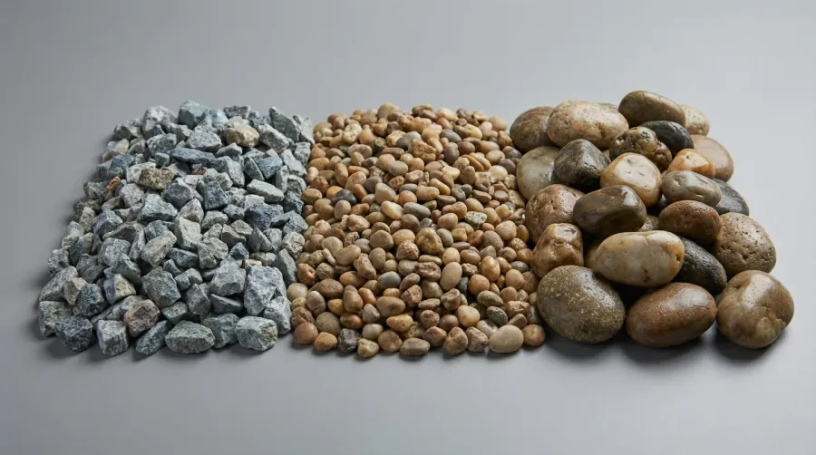 Various types of gravel materials displayed