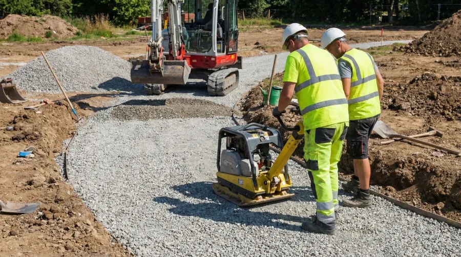 Gravel installation process with compaction