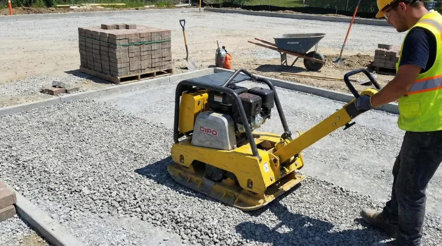 Crushed concrete compaction process for paver base