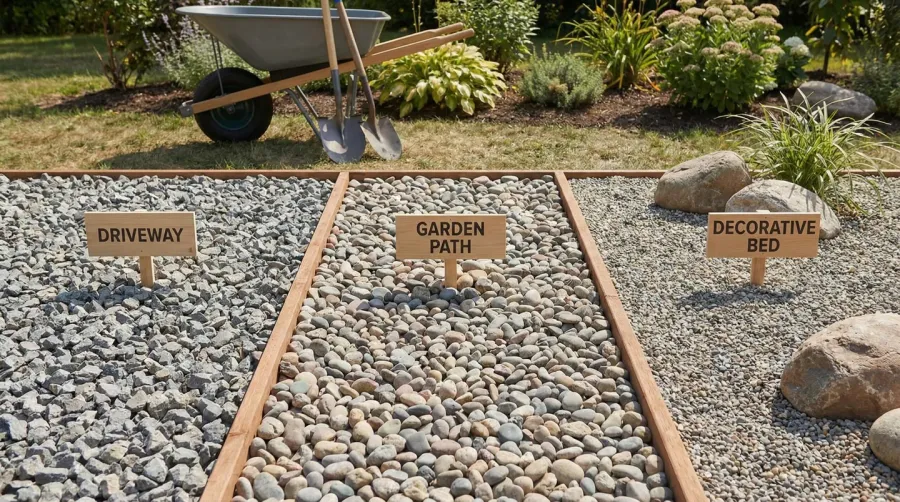 Comparison of stone sizes for different landscaping applications