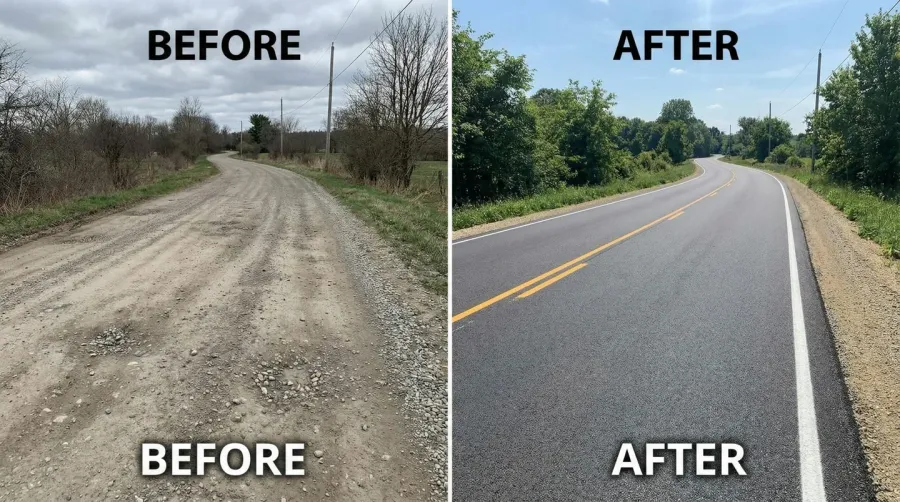 Before and after comparison of road surface improvement