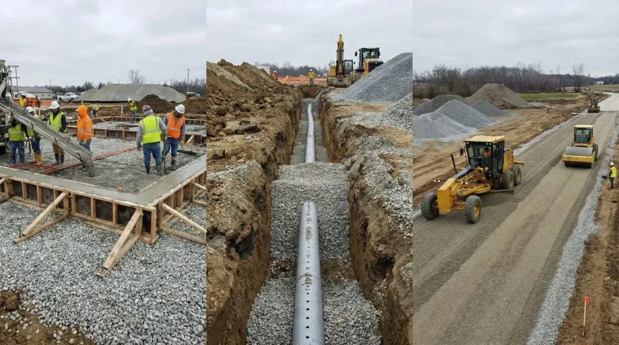 Different aggregate applications in construction projects including foundation, drainage, and roads