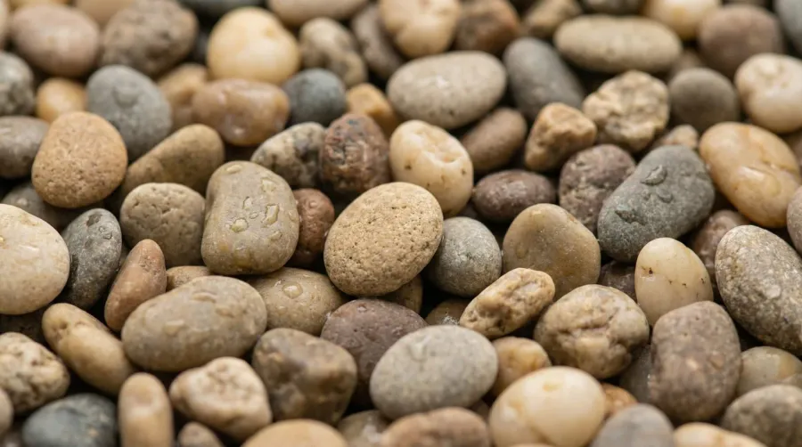 Close-up of pea gravel texture showing rounded stones