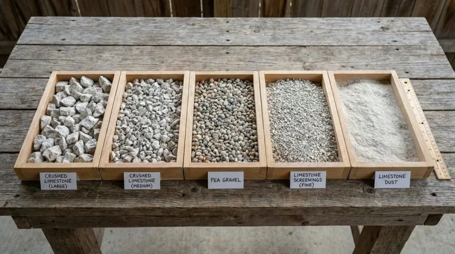 Different sizes limestone gravel samples comparison
