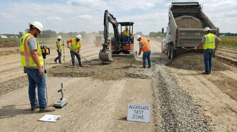Construction project showing proper aggregate placement and measurement