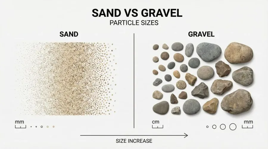 Comparison chart showing sand versus gravel particle sizes