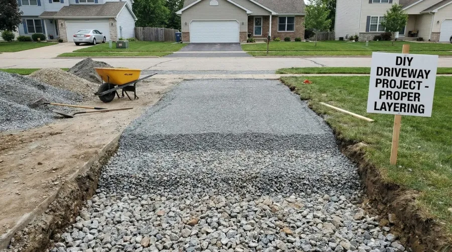 budget driveway installation showing proper layering technique