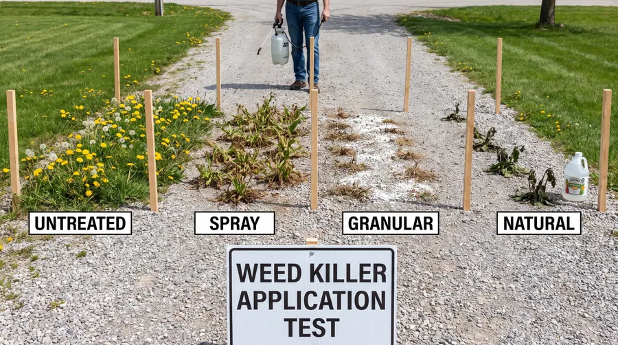Comparison of different weed killer applications on gravel