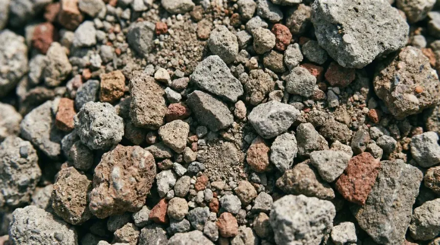 Crushed concrete aggregate material close up texture