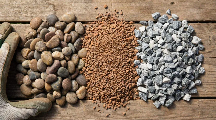 Close Up Different Pea Gravel Types Comparison