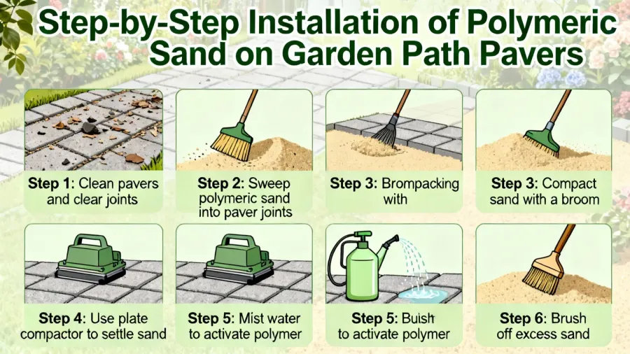 Step by step installation photos polymeric sand garden path