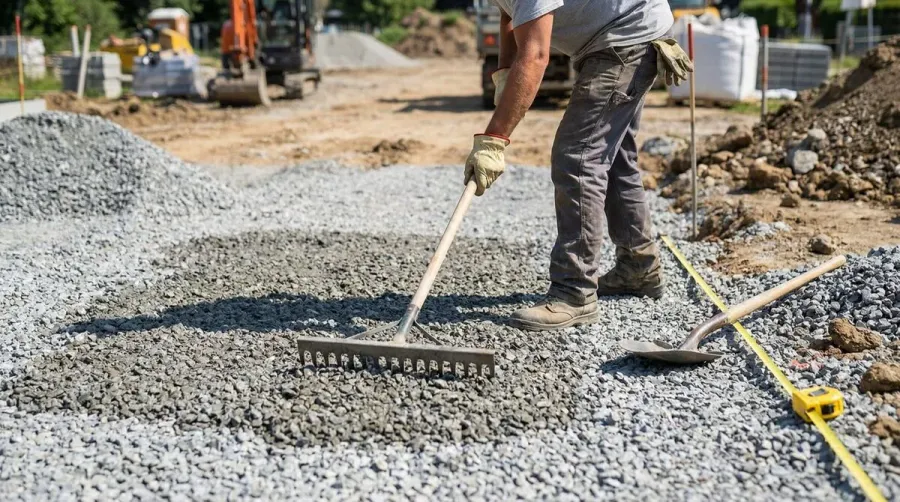 Crushed Stone Base Leveling Process With Tools