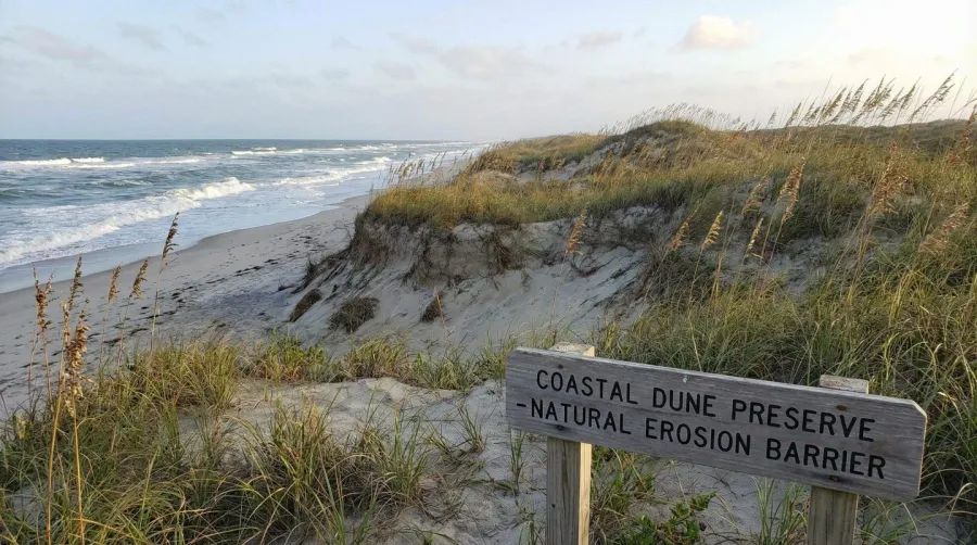 Sand dunes along coastline providing natural protection and ecosystem
