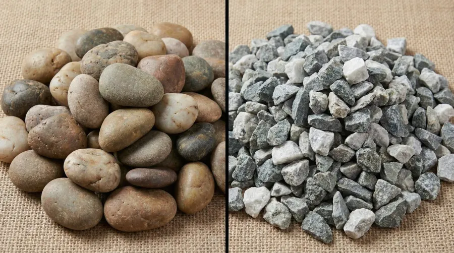 Comparison of rounded river rock versus angular crushed stone