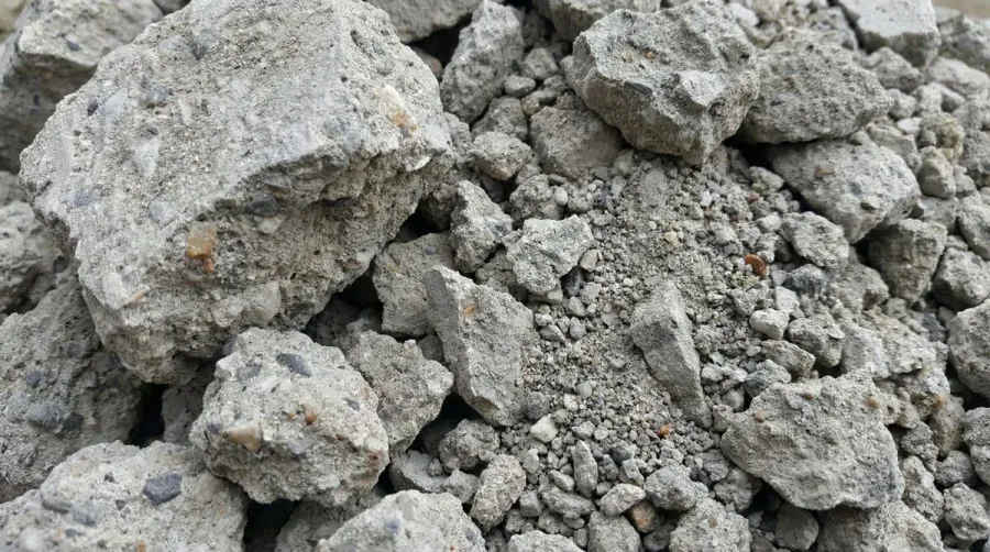 Close-up view of different sized crushed concrete pieces showing texture and quality