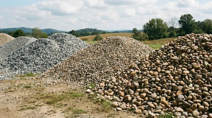 Various types of gravel materials displayed in cubic yard measurements