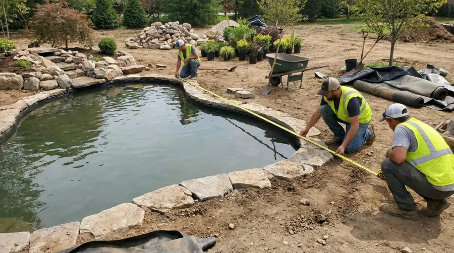 measuring-tape-around-pond-perimeter-with-calculation-notes