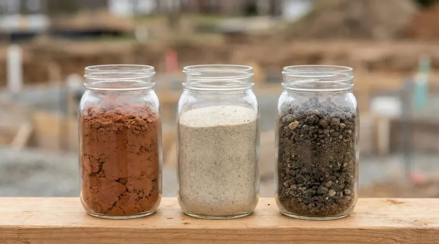 Different types of fill dirt samples in containers