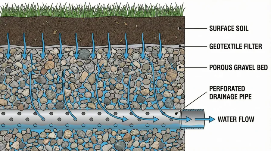 Gravel drainage cross section diagram