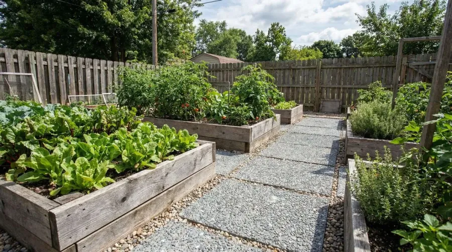 Crushed concrete in garden setting