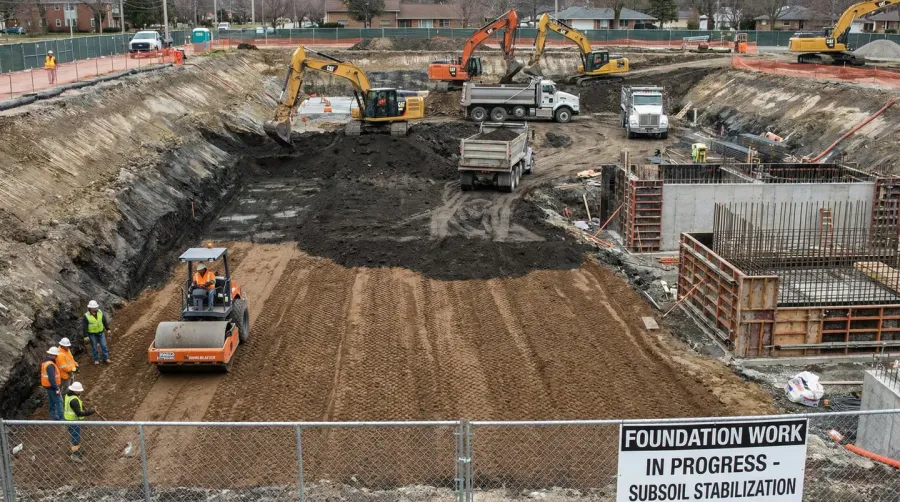 Construction site showing subsoil being used as foundation base
