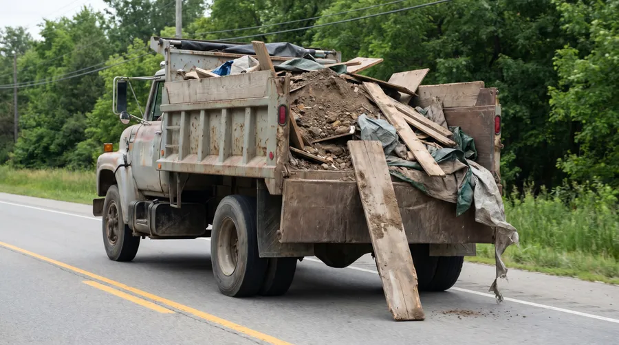 Dump truck with unsecured load