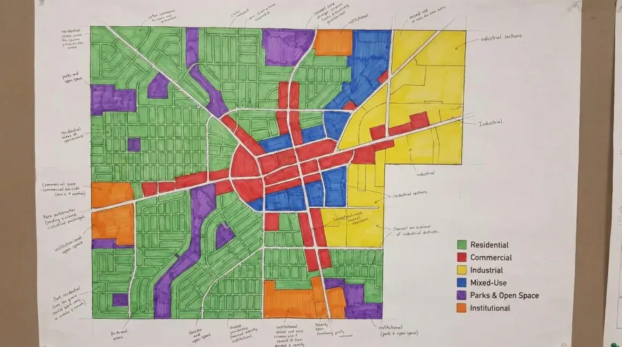 zoning map showing different colored districts