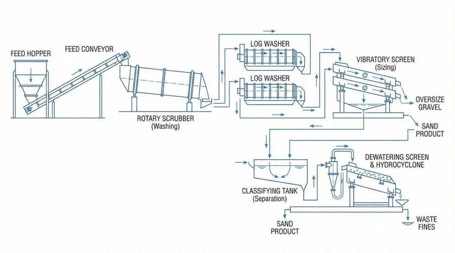 Wash plant components diagram with labels